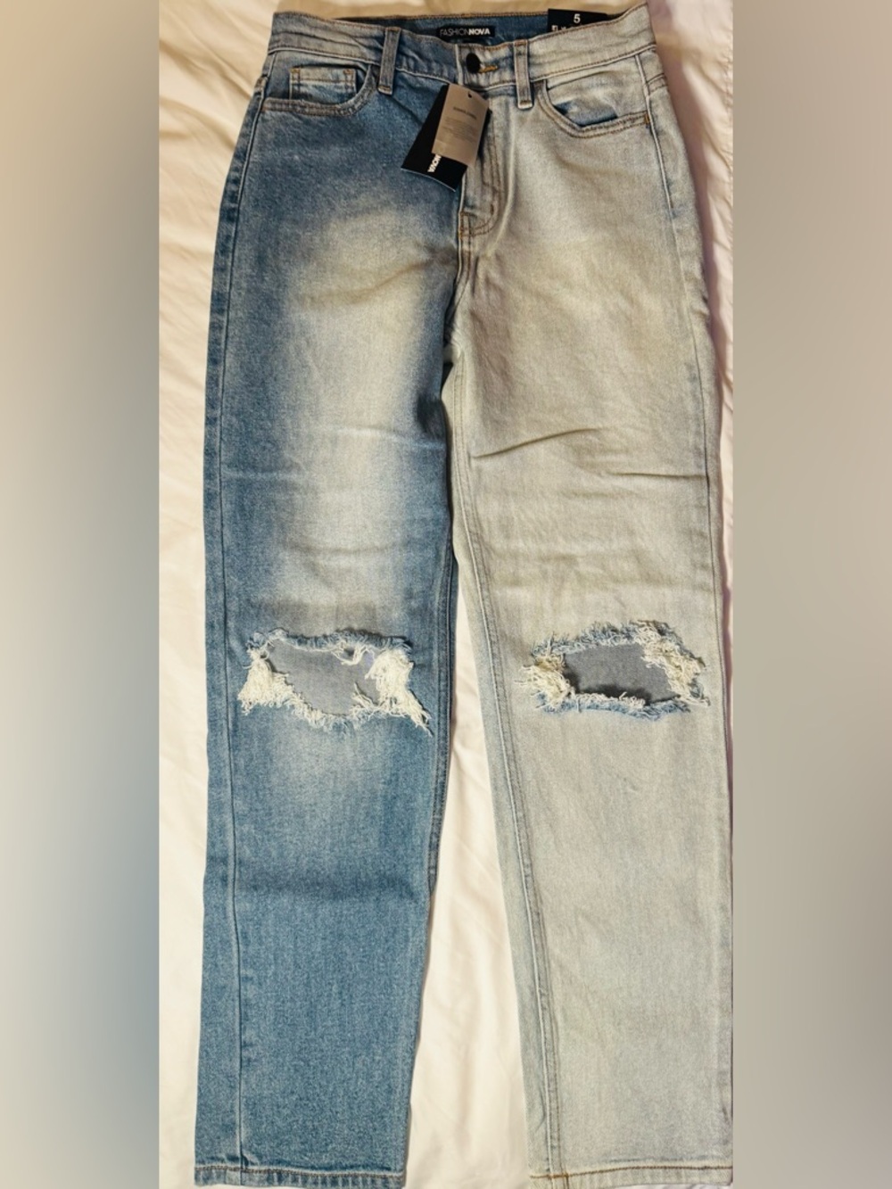 Fashion Nova Two-Tone Distressed Knee Ripped Jeans